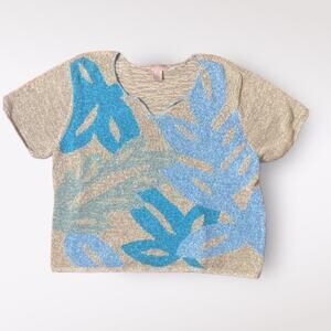 Sigrid Olsen Vintage Floral Coastal‎ Short Sleeve Knit Sweater Size 3X